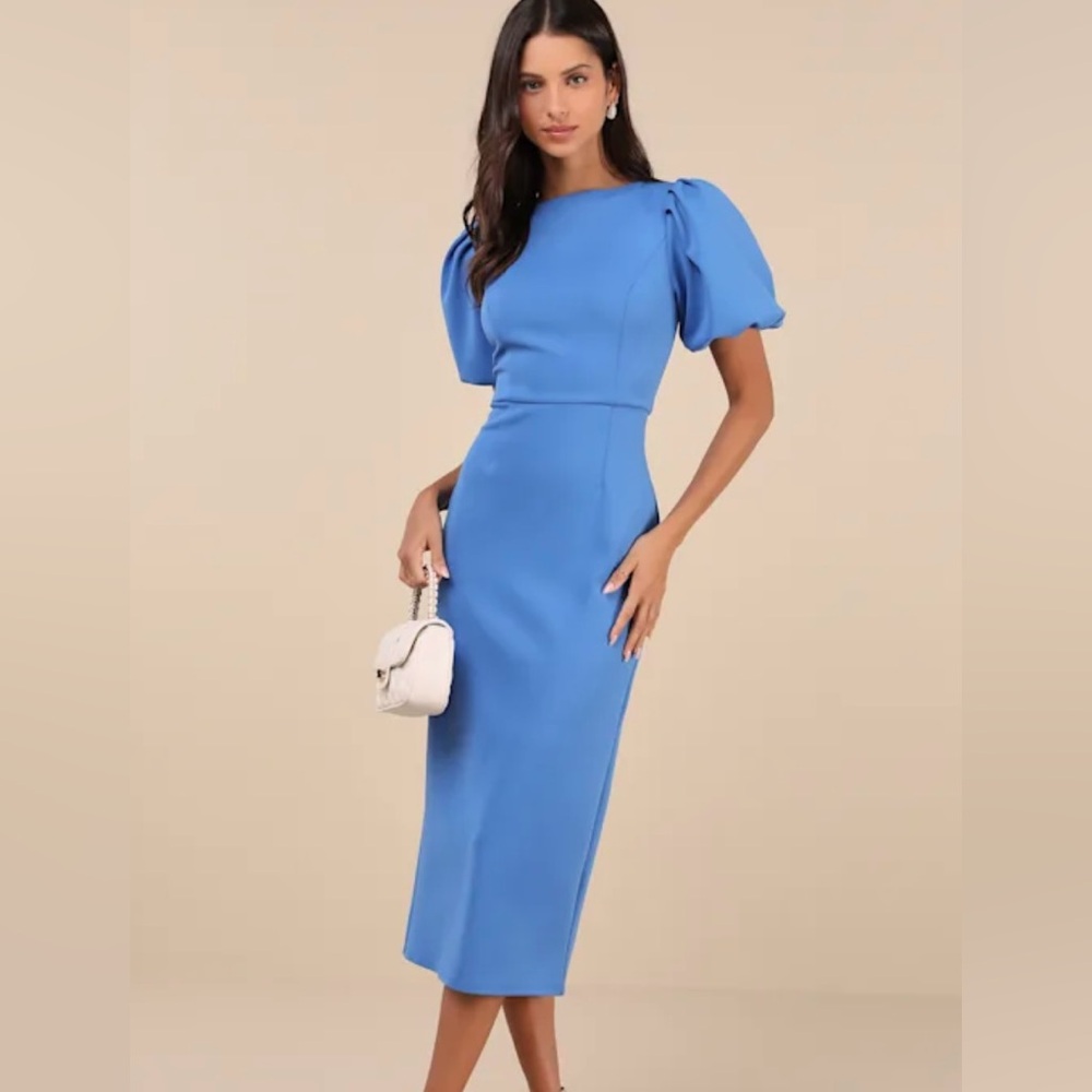 Simply Beloved Blue Puff Sleeve
Bodycon Midi Dress